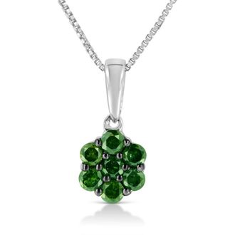 House of Brilliance 925 Sterling Silver 1/4 Cttw Colored Diamond Floral 18 Pendant Necklace in Silver | Green Diamond at Nordstrom
