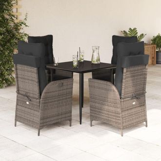 vidaXL Set Comedor De Jard&iacute;n 5 Piezas Con Cojines Rat&aacute;n Sint&eacute;tico Gris Vidaxl