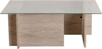 DRAWER Mesa de centro de cristal con efecto travertino - Beige