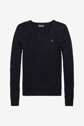 Polo Ralph Lauren Baumwoll-Zopfstrickpullover mit V-Ausschnitt Pony