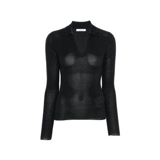 Max Mara Ribbed-knit Polo-collar Top