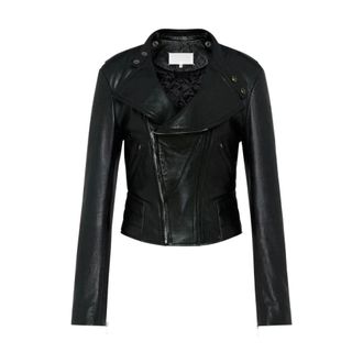Maison Margiela Leren Jas met Omvouwbare Kraag - Dames - Leren en Su&egrave;de Jassen - Zwart - XS - Leer - Jassen