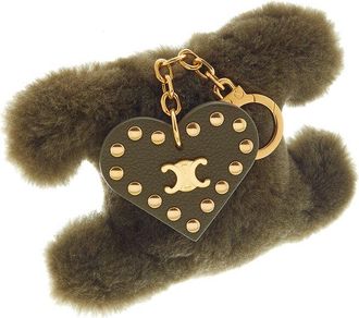 Celine Triomphe Shearling & Leather Pom-Pom Charm