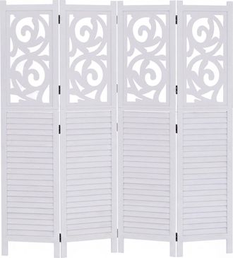Hhg [nunca Usado] Biombo T568, Separador De Ambientes, Mampara, Protecci&oacute;n Visual, Divisi&oacute;n De Espacios, Con Adornos, Plegable, Madera De Paulownia, 170 X
