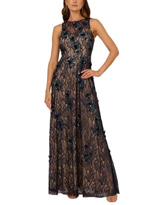 Adrianna Papell Sleeveless Beaded Lace Long Gown