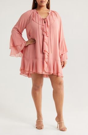 Socialite Long Sleeve Ruffle Minidress in Rose Terracotta at Nordstrom, Size 1 X