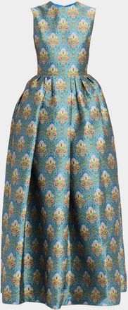 Reem Acra Sleeveless Metallic Brocade Ball Gown