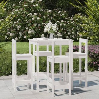 vidaXL Set De Mesa Y Taburetes Altos Jard&iacute;n 5 Pzas Madera Pino Blanco Vidaxl