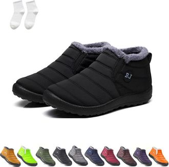 Generic Boojoy Winter Boots for Women Men, Indicativey Snow Boots,Winter Waterproof Snow Boots Fur Lining Ankle Boots (Black, Adult, Women, 10.5, Numeric, UK 