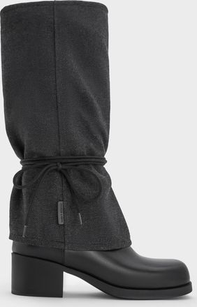 Charles & Keith Felt Tie-Around Knee-High Boots