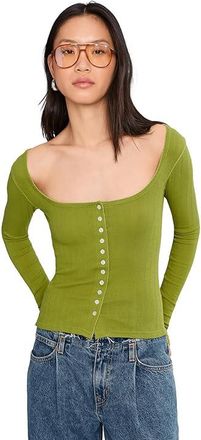 Free People End Game Pointelle Long Sleeve Womens Clothing Fresh Sprouts : MD (Womens 8-10), Cotton/Elastane