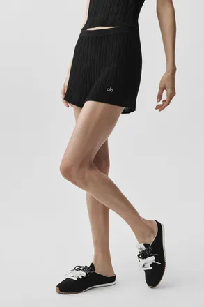 Alo | Sweater High-Waist Sunlit Short Top in Black, Size: Medium
