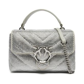 Pinko Handbags, female, Gray, ONE SIZE, Silver chamois leather shoulder bags