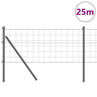 Berkfield Home Modern Euro Fence with 13 Posts 0.8x25 m Galvanised Steel Grey