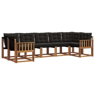 vidaXL Conjunto De Sof&aacute;s De Exterior Con Coj&iacute;n 7 Pcs Natural Y Negro Vidaxl