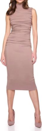 Susana Monaco Gathered Mock Neck Sleeveless Midi Dress In Coco