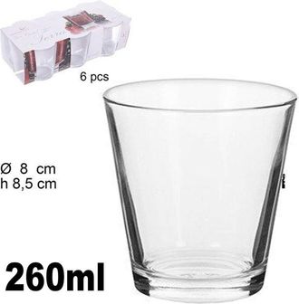 Trade Shop Trade Shop - Set 6 Bicchieri Trasparenti 260ml In Vetro Da Tavola Acqua Diametro 8cm H 8,5cm