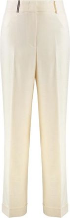 PESERICO Oprolbare enkelbroek met zakken - Dames - Wijde Broeken - Beige - L - Polyester - Broeken