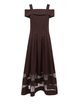 Blugirl Midi Dress With Off-Shoulder Bardot Neckline And Floral Lace Accents