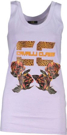 Cavalli Paarse Katoenen Dames Top met Print - Dames - Tops zonder mouwen - Paars - M - Katoen - Tops