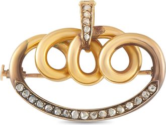Luxury Bazaar Antique Victorian 18K Yellow Gold Rose-Cut Diamond Scroll Brooch MF04-091426