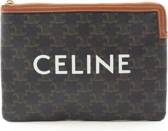 Celine Black Brown Coated Canvas Leather Pouch (Pre-Owned)