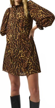Joseph Ribkoff Animal Print Georgette Puff Sleeve Trapeze Dress In Black Brown