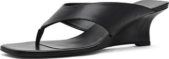Stuart Weitzman Vinnie Wedge Thong 50 Womens Sandals Black : 8.5 M, Leather
