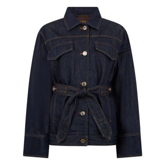 Moorer Denim Jackets, female, Blue, Size: 3XL Belted Denim Jacket