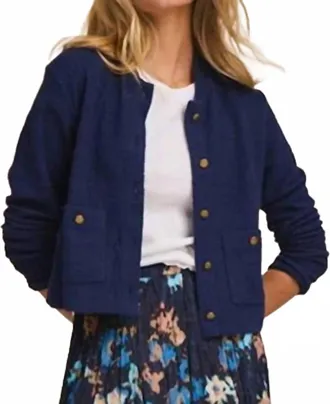 Nic+Zoe Textured Knit Bomber Jacket In Ink