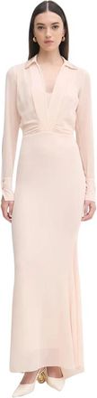 Patrizia Pepe Ppy 2-Sud 18I Maxi Jurk - Dames - Avondkleed - Beige - S - Polyester - Kleedjes