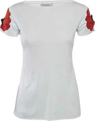 Saint Laurent Top met bloemenpatch - Wit