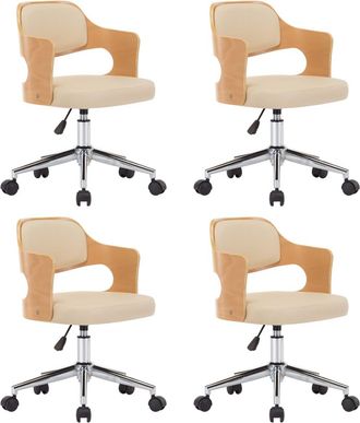 vidaXL Sillas De Comedor Giratorias 4 Uds Madera Curvada Cuero Crema Vidaxl