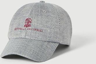 Brunello Cucinelli Alpaca, wool and silk chevron baseball cap with embroidered logo in Cerulean at Nordstrom, Size Xx-Large