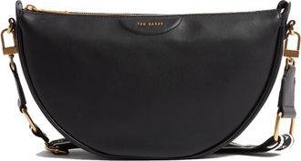 Ted Baker Essina Shoulder Bag Webbing Leather Half Moon Crossbody Bag Black