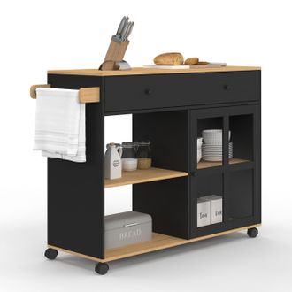IDMarket Credenza Da Cucina Achille Xxl Con Ripiano E Armadio Smaltato Nero E Legno L. 100 Cm