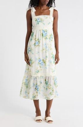 August Sky Floral Tie Strap Midi Dress in Ivory Multi at Nordstrom Rack, Size Medium