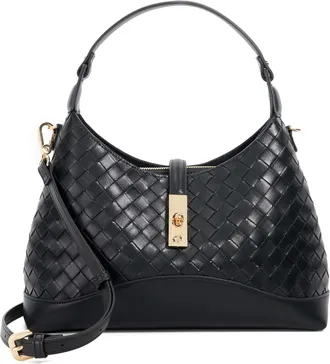Dune London Womens Accessories Dorset - Woven Turn Lock Shoulder Bag - Black Leather - One Size