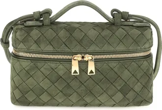 Bottega Veneta Womens Shoulder Bag Bang Green Tweed-Gold Calf Leather Tweed/gold