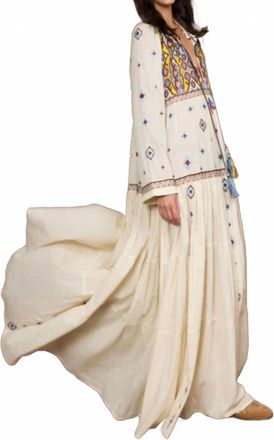 Fortela Wide Caftan With Embroidered Bib In Mix