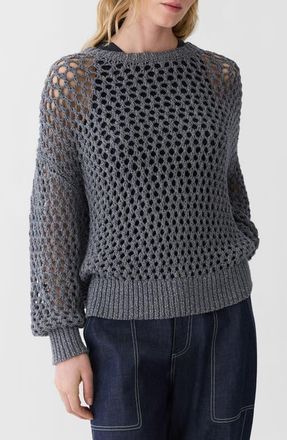 Lafayette 148 New York Hand Knit Cotton Open Stitch Sweater in Denim Multi at Nordstrom, Size Medium