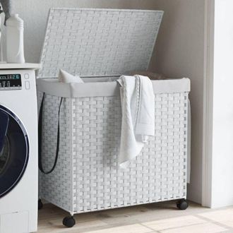 vidaXL Cesto Portabiancheria con Ruote Bianco 60x35x60,5 cm Rattan - Vidaxl
