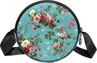 Generic Circle Crossbody Bag for Women, Butterfly Small Sling Bag Daypack with Zipper Adjustable Shoulder Straps Casual Ladies Girls Round Purse