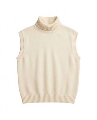 Pinch Design Womens Oversized Knit Turtleneck Vest Top In Cream