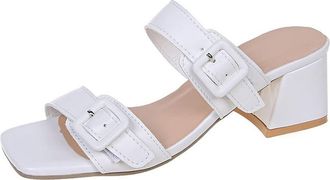 Generic Sandals For Women Buckle Square Heels Slippers Women Open Toe Summer Cool Slides Sandals Sandals9.5 UK