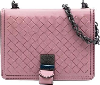 Bottega Veneta Pre-owned Cross Body Bags, female, Pink, Size: ONE SIZE Pre-owned Woven Nappa Shoulder Bag