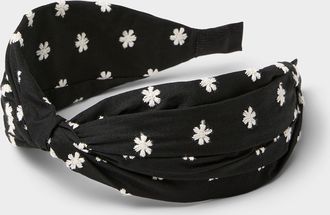 Simons Womens Embroidered flower knotted wide headband