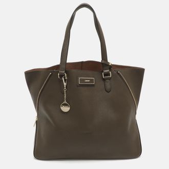 DKNY Dkny Dark Khaki Saffiano Leather Tote