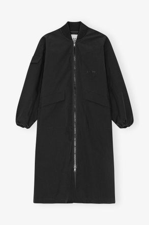 Ganni Black Tech Seersucker Oversized Shell Coat - Size XXS/XS