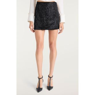 Cinq &agrave; Sept Leia Sequin Fringe Miniskirt in Black at Nordstrom Rack, Size 16